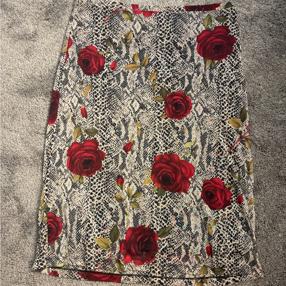 Express Red Rose and Snake Print Pencil Skirt